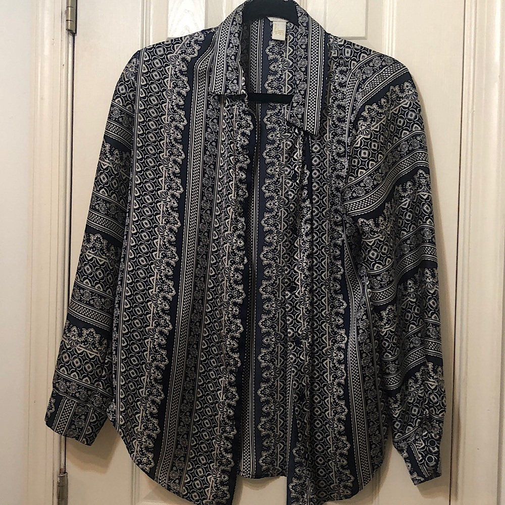 Button down mock silk blouse